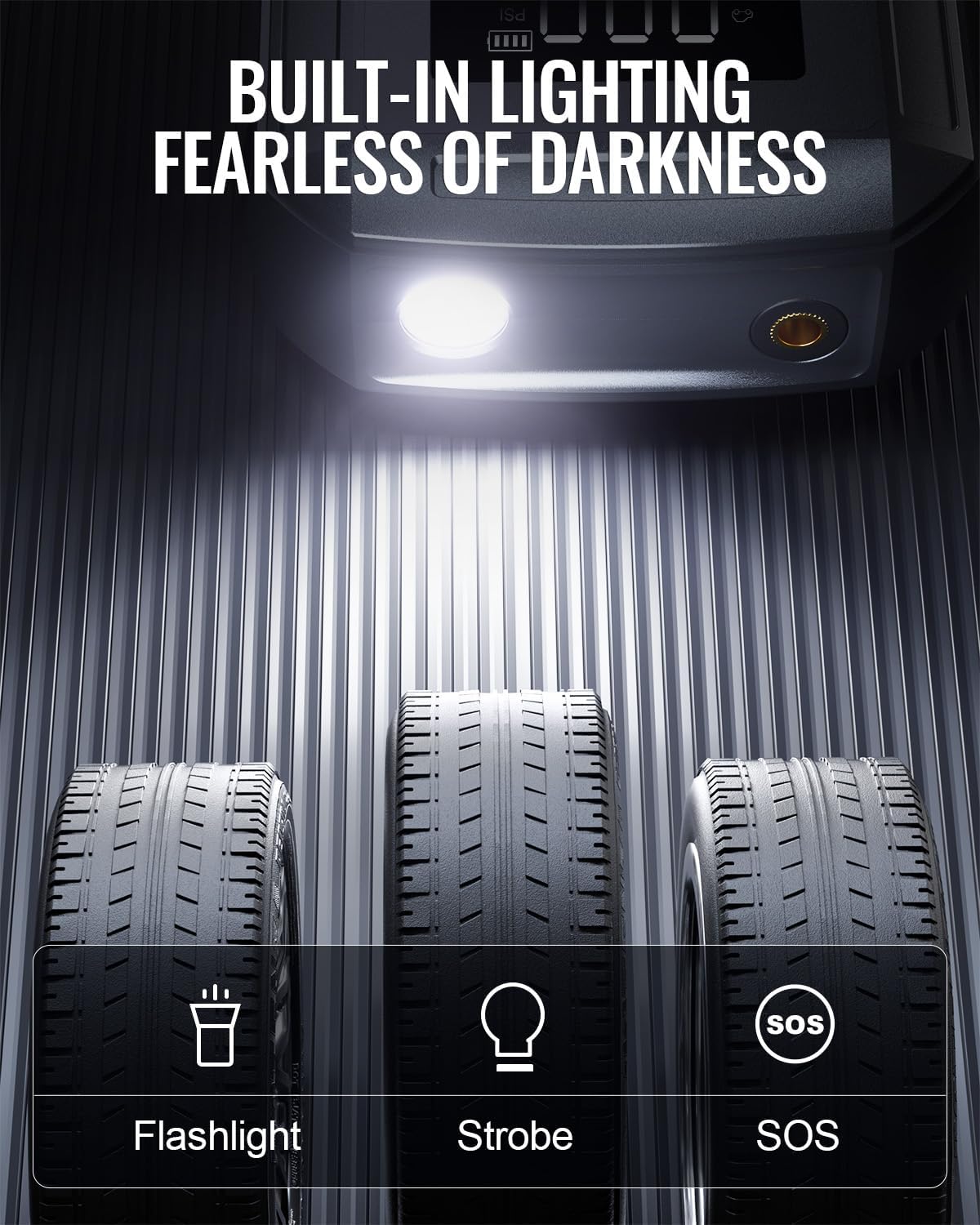 Portable Car Jump Starter with Air Compressor, 150PSI Jump Box Battery Pack with Digital Tire Inflator,12V Booster Pack with Large LCD Display, Emergency Light