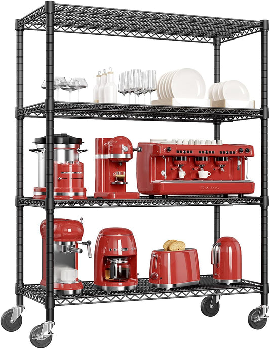 IZEUK Garage Shelving Wide Storage Shelves 4 Tier Metal Shelves Heavy Duty Adjustable Utility Shelf Rack Black 23.6" D x 53.1" W x 73.6" H