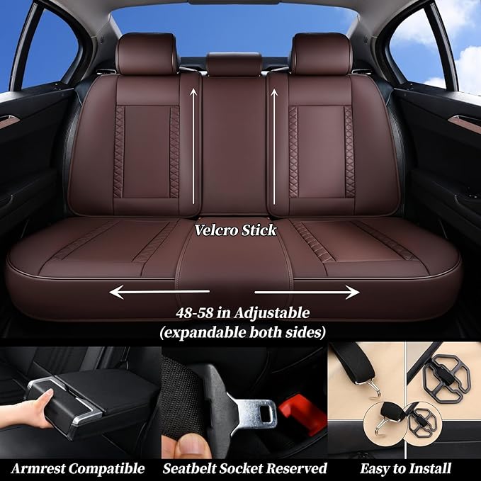 Coverado Car Seat Covers Full Set, Front Seat Cover and Back Seat Covers for Cars, Faux Leather Waterproof Seat Covers, Car Seat Protectors, Automotive Seat Covers Universal for Most Vehicles Coffee