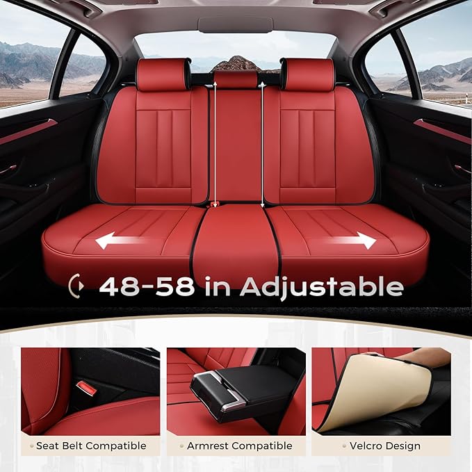 Coverado Car Seat Cover, Cover for Cars Full Seat, Premium Leather, Universal Fit Waterproof Seat Protectors, Car Seat Cushion Non-Slip for Most Cars-Red