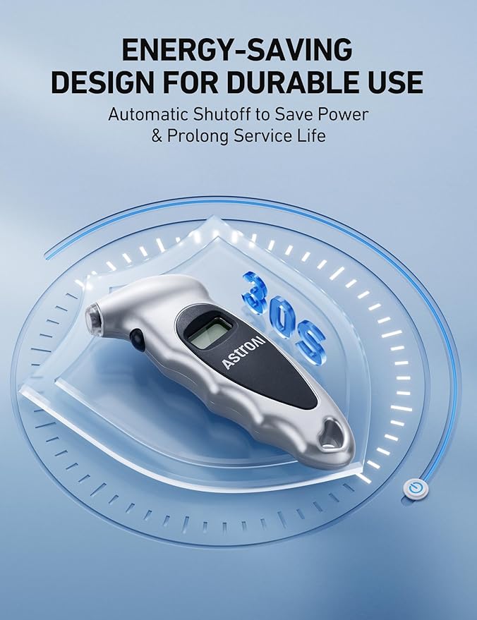 AstroAI Digital Tire Pressure Gauge 0-150PSI, Accurate in 0.1 Increments, Backlit LCD and Presta Valve Adaptor Included, 4 Units of Measurement for Car Truck Bicycle, Silver