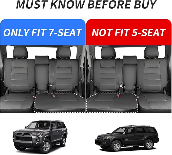 coverdream 4Runner Waterproof Leather Seat Covers Custom Fit for 2010-2024 Toyota 4Runner Seat Covers (7-Seater),Full Coverage,Airbag Compatible Seat Protector(Full Set,Black/Red)