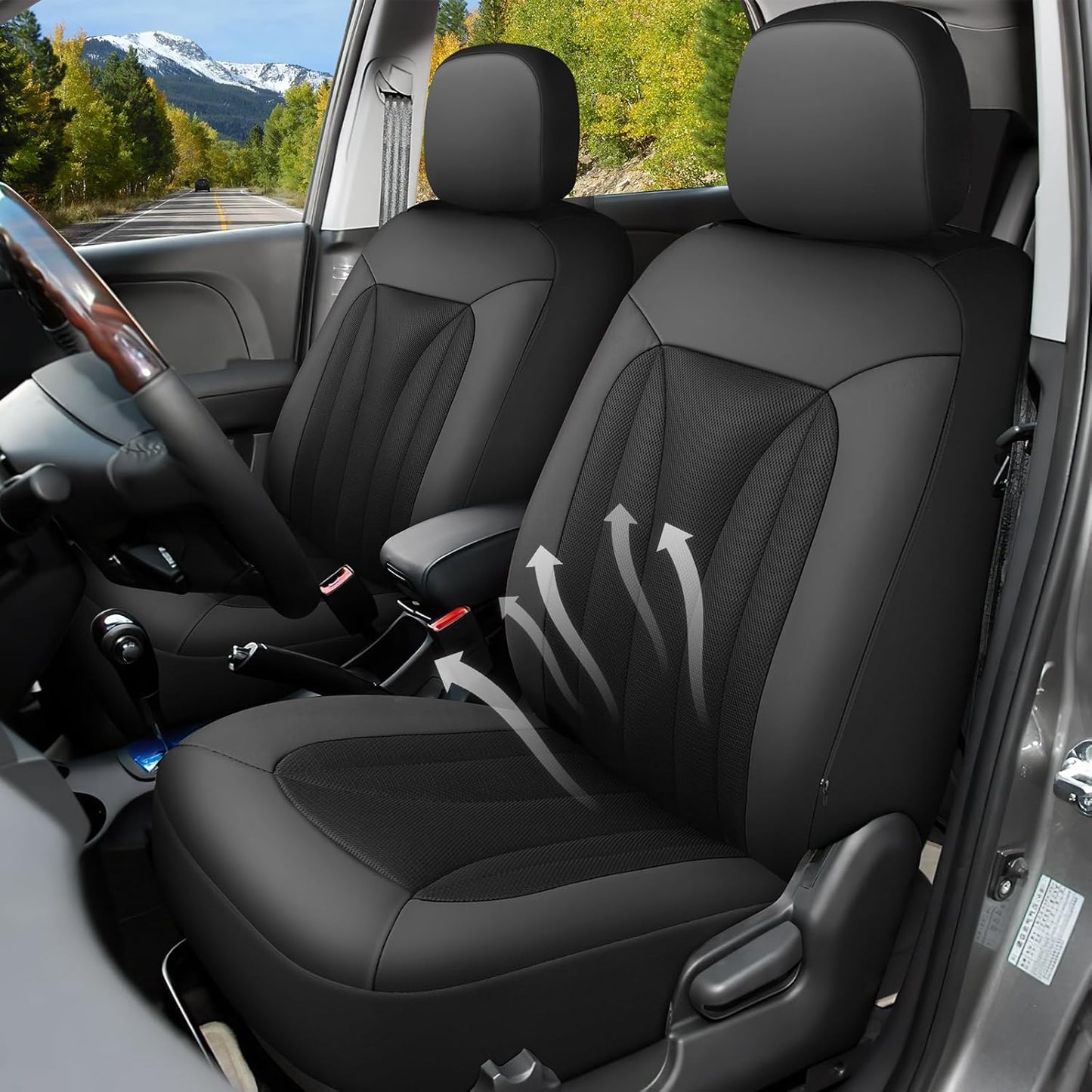 GIANT PANDA Fit Kia Sportage Forte Telluride Sorento Seltos Soul K5 NIRO Carnival Front Car Seat Cover, 3D Air Mesh Breathable Seat Protector, Black(2-Pack)