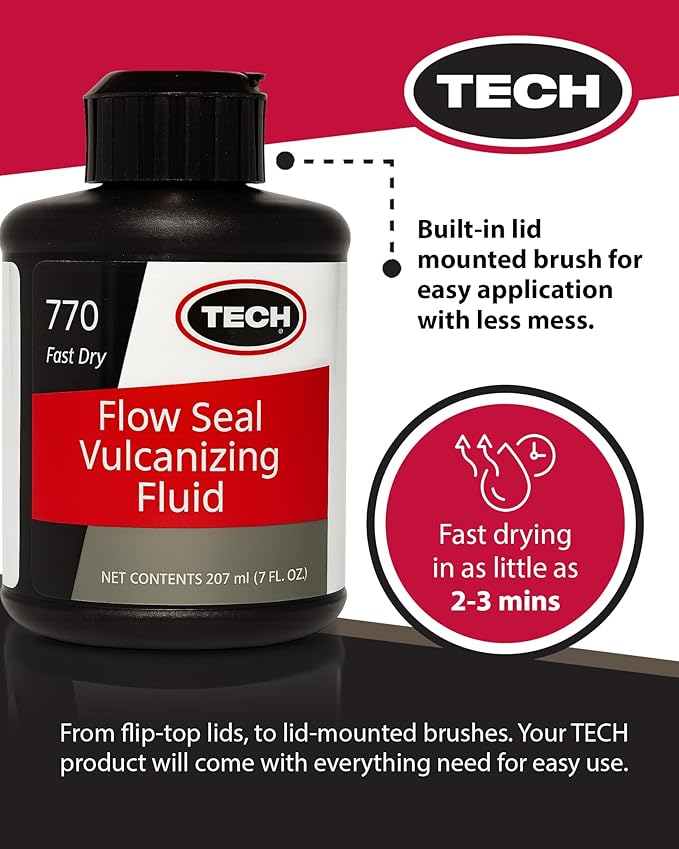 TECH Flow-Seal Vulcanizing Fluid - Permanently Bonds TECH Permacure and Flow-Seal Insert Repairs to Tires for a Permanent Bond, 7 oz.