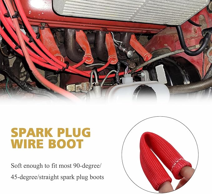 8Pcs 2500° Degree Spark Plug Wire Boots Heat Shield Protector Sleeve Cover Compatible with SBC BBC 350 454,6 Inch, Red