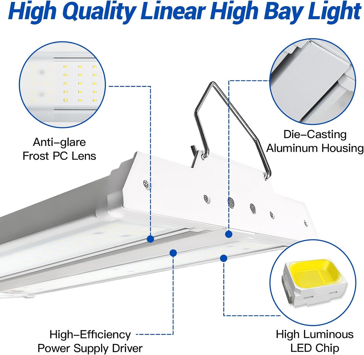 JTT LED Linear High Bay Light, 5000K Daylight 150W 21000LM Shop Light Commercial 360° Adjustable Tilt Hanging LED High Bay Shop Lighting Fixtures for Garage Warehouse Workshop Store, ETL 2-Pack