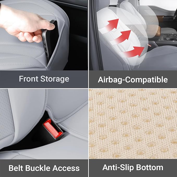 Coverland Custom Fit Car Seat Covers for Truck Compatible with [2022-2025 Rivian R1T Crew Cab] Premium Waterproof Non-Slip Interior Seat Protector [Full Set Gray - Size Chart X60]
