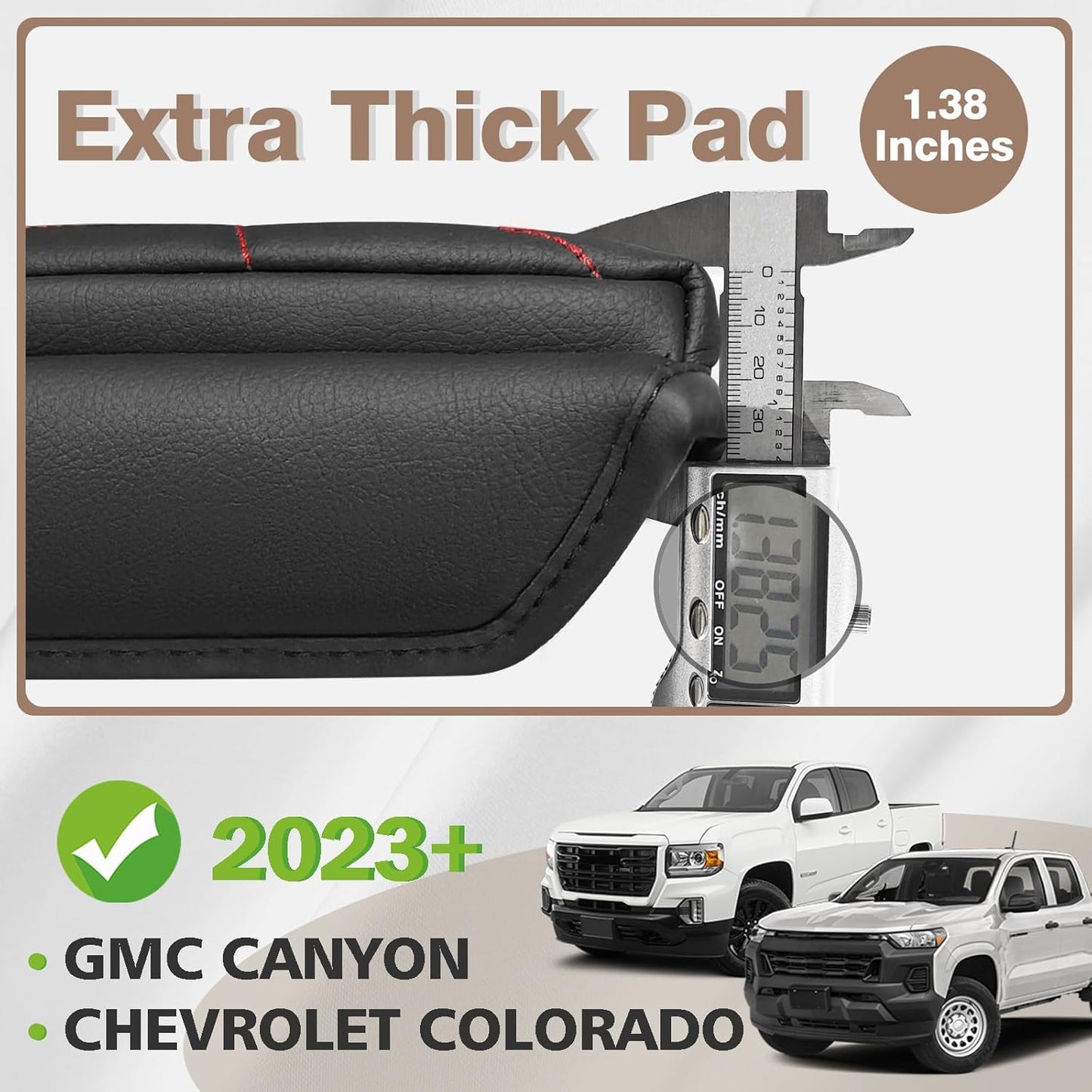 Muslogy Center Console Armrest Cover Compatible with Chevrolet Colorado/GMC Canyon 2023-2025 Accessories Arm Rest Cushion Anti-Scratch Middle Console Lid Protector 1-Inch Extra Thick(Red Stitching)