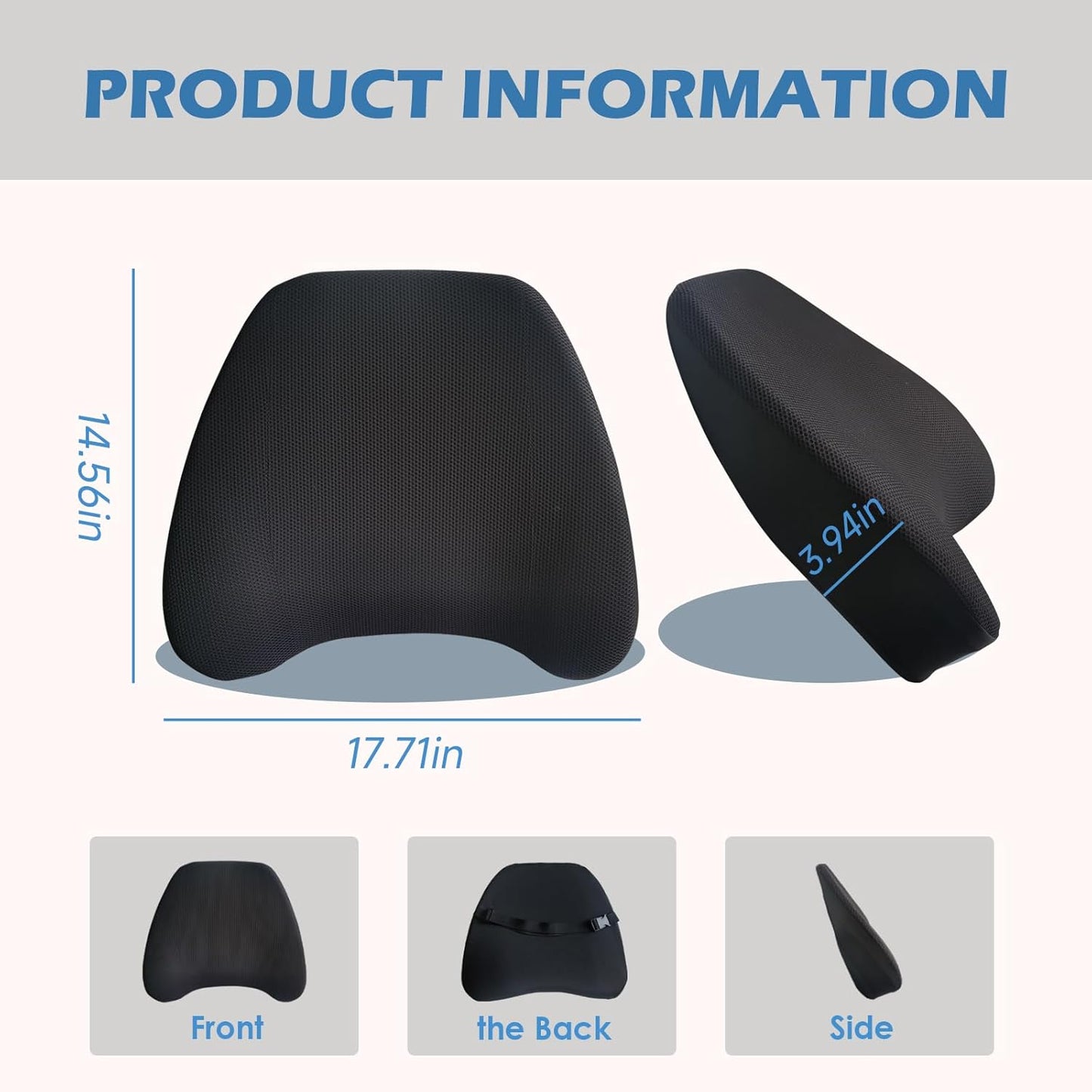 Super Cozy Lumbar Support Pillow for Car/Office Chair, 100% Memory Foam Lumbar Pillow with Breathable Removable Cover, Ergonomic Design - Back Support for Back Pain Relief(Adjustable Strap, Black)