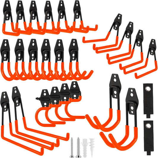 Garage Hook Heavy Duty Wall Storage Hangers, 26 Pack Garage Storage Hooks Steel Tool Orange for Ladders, Ropes, Garden Tools