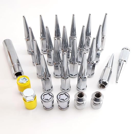 1/2 Wheel Locks, Fit for Cherokee, Grand Cherokee, Liberty, Wrangler, Nitro, Explorer, Wheel Locks Set, 4 Locking Lug Nuts 2 Pcs Key with 20Pcs Spike Lug Nuts+1 Key, Chrome