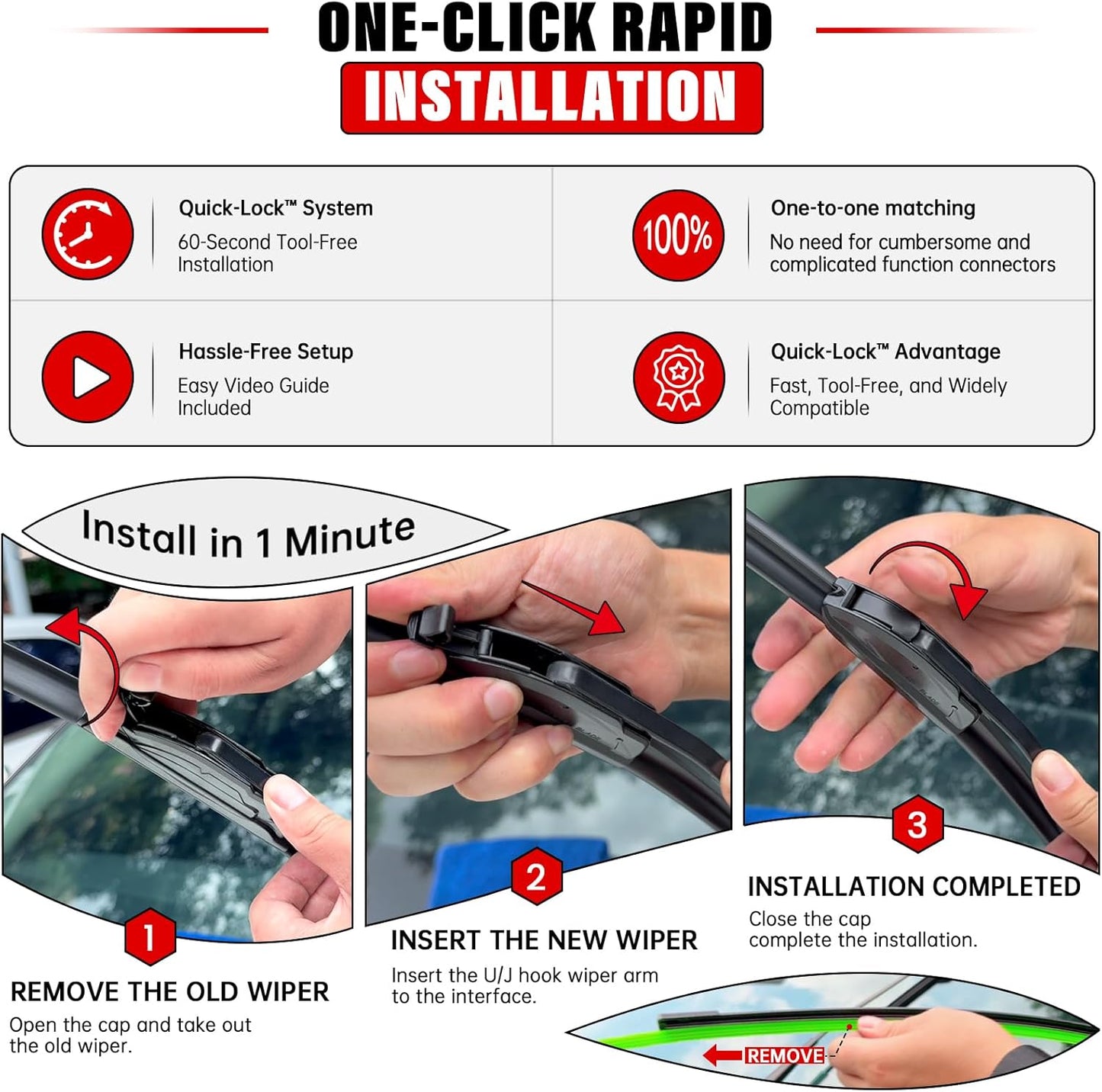 Windshield Wiper Blades Replacement for 2014-2023 Nissan Rogue / 2013-2020 Nissan Pathfinder Original Factory Quality Front Rear Wipers Blade Set for My Car - 26" 17" 12" (Pack of 3)