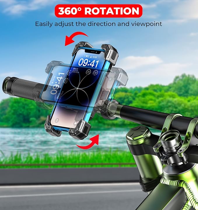 Motorcycle Phone Mount, 1s Lock Bike Phone Holder, One-Handed Operation Motorcycle Cellphone Mount with Aluminum Alloy Handlebar Mounting Base for Bicycle Scooter, Fit 5.4"-7" Smartphone