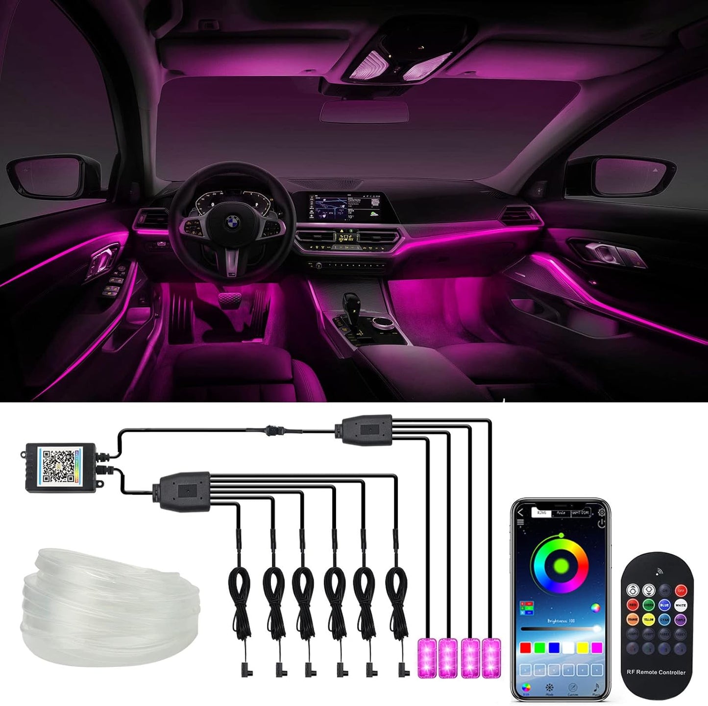 Car LED Lights Interior Light, 10 in 1 Car Ambient Lighting Kits with 315in Fiber Optic, APP Control, Car Accessories Multicolor RGB Neon Car LED Strip Lights with Music Sync Mode and DIY Mode