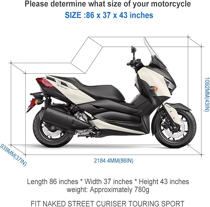 NEVERLAND Motorcycle Cover Waterproof Outdoor - Motorbike Scooter Covers Heavy Duty Medium with Lock-Holes, Bandage, Storage Bag Compatible with Harley Davidson Kawasaki Yamaha Honda Grom (Up to 86”)