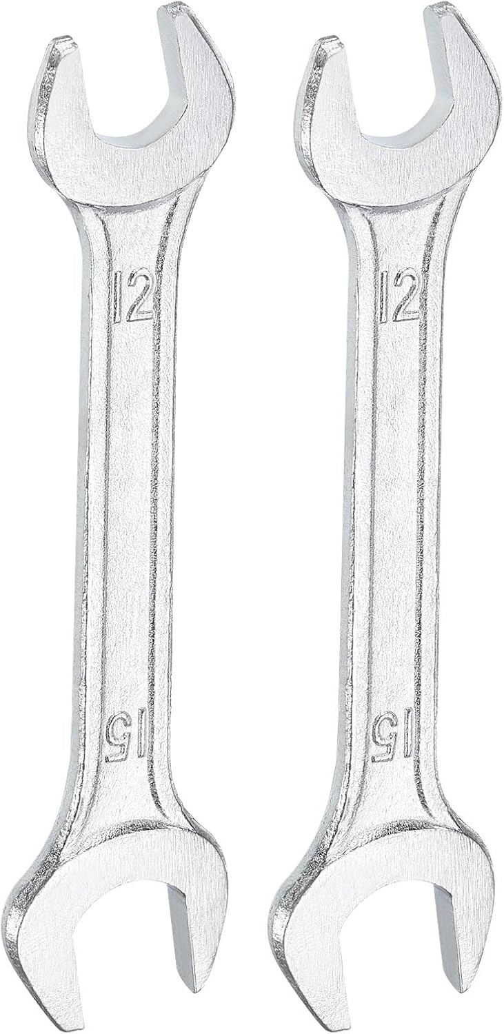 HARFINGTON 2pcs Double Open End Wrench 12mm x 15mm Metric 15 Degree Offset Angle Small Flat Head Wrench Galvanizing Open Ended Spanner for Automotive Repair Furniture Assembly