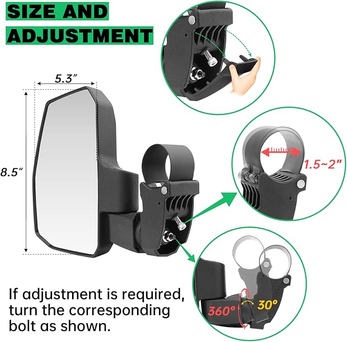 UTV Side Mirrors,You No Longer Need to Adjust by Hand,Innovative Automatic Reset Function,for 1.5"-2.0" Roll Cage,Compatible with Polaris RZR,Can Am Maverick,Honda Pioneer SXS,Kawasaki Mule