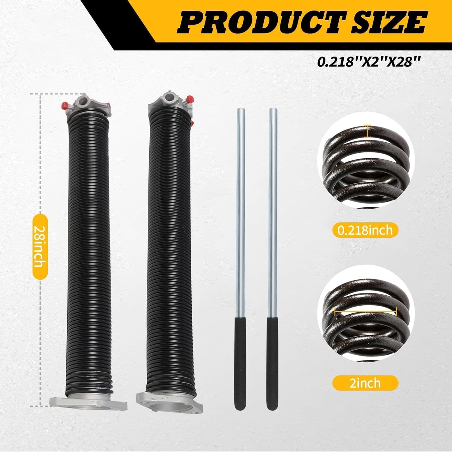 Pair of 2"Garage Door Torsion Springs Set with Non-Slip Winding Bars, Electrophoretic Coated (0.218X2"X28")