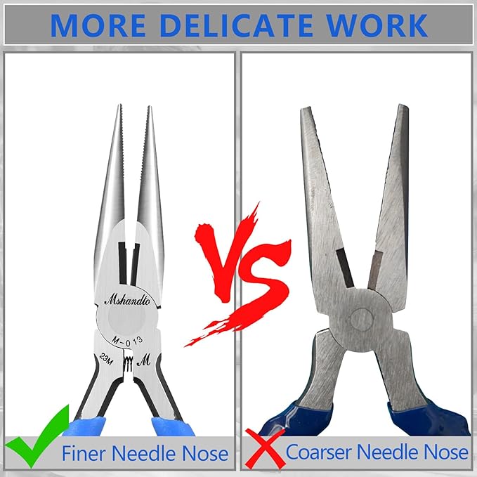 Needle Nose Pliers Set, mshandto 5" Long Nose Pliers for Wire Bending, 10 Pack High Carbon Steel Needle Nose Pliers, Serrated Jaw Pliers for Jewelry Making, Electronics, Object Grasping, Craft Making