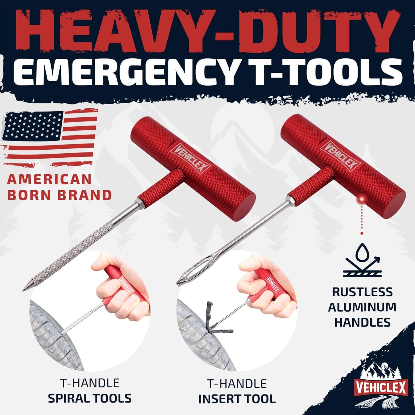 Vehiclex Tire Repair Kit for Plug and Patch with Aluminum Handled Tools - Emergency Kit with Pliers in Zippered Bag for Car, Motorcycle, ATV, Tractor, Lawn Mower