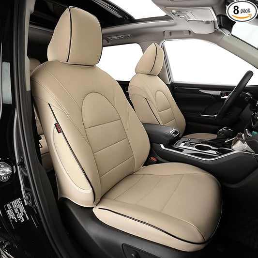 EKR Highlander Seat Covers for SUV Toyota Highlander 2020 2021 2022 2023 2024 2025 2026,2nd Row 40/60 Split,Car Seat Covers Front Seats Back Seat,Leather Seat Covers Full Set-Faux Leather(Beige)
