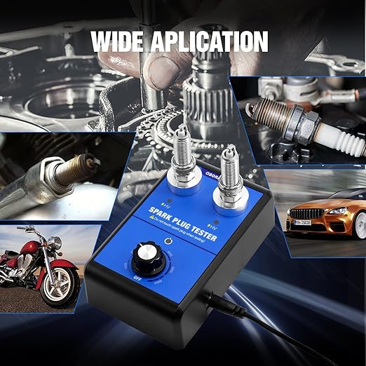 Spark Plug Tester, Dual Holes Automotive Engine Ignition Coil Tester 0 to 6000RPM Adjustable Working Frequency Car Motorcycle Spark Tester Tool for 12V Gasoline Vehicles Spark Plug Socket