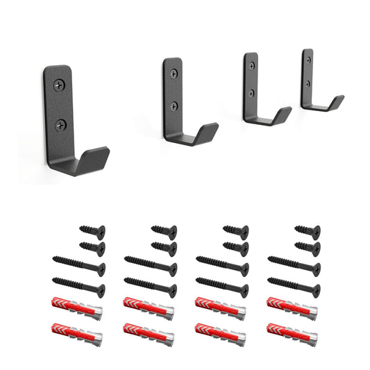 Wall Hooks Single Hook 4-Pack - Made in USA - 50 lb Capacity Stel Coat Hooks, Powder Coated Metal Wall Mount Hooks for Entryway, Garage, Bathroom.