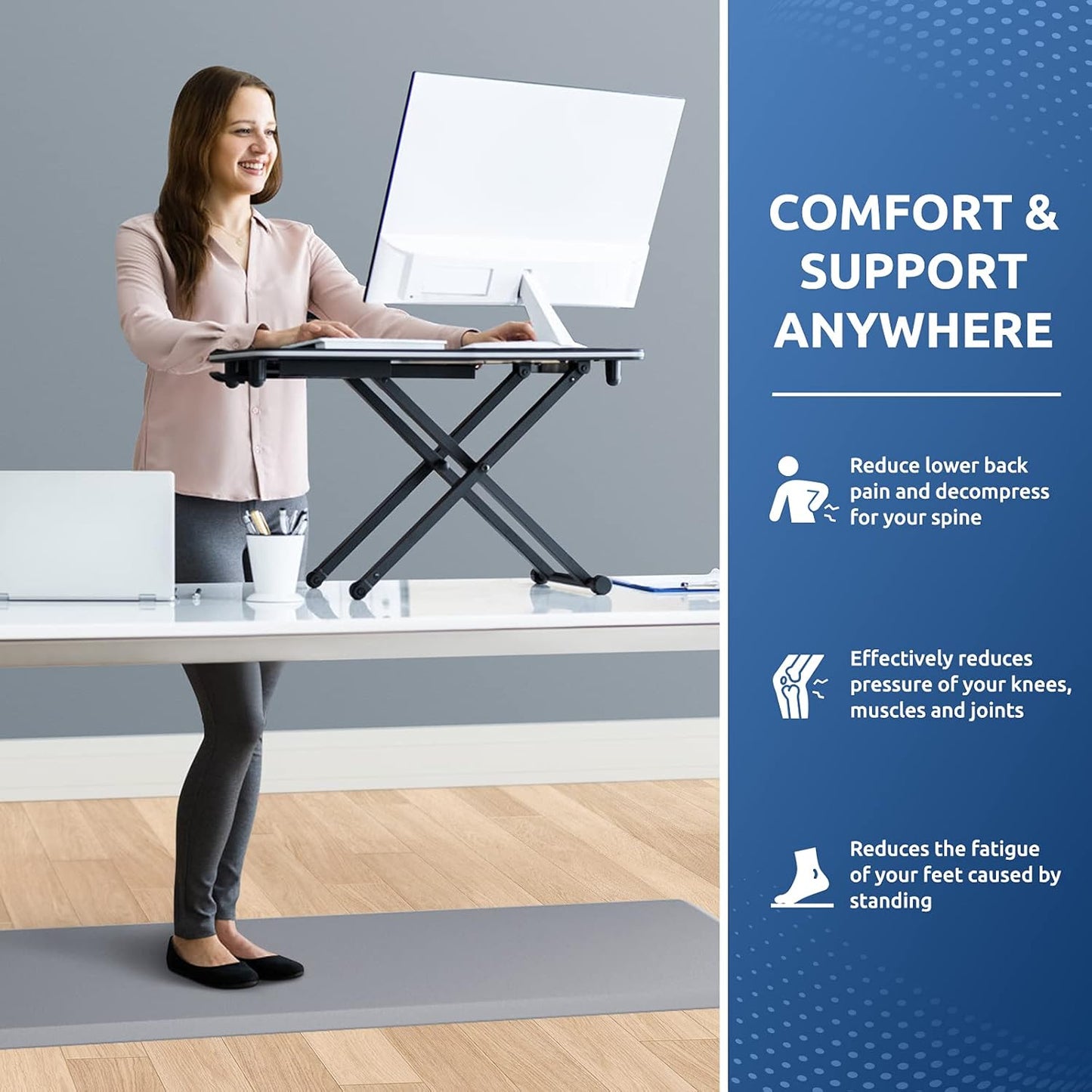 KitchenClouds Cushioned Anti Fatigue Kitchen Rug, 17.3"x60", Waterproof Non Slip, Standing Desk Mat, Comfort Floor Mat for Kitchen, House Sink, Office (Grey)