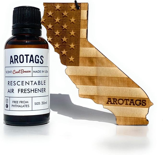 Arotags Car Air Freshener - Reusable Wood Diffuser - Hanging Odor Eliminator - California Patriot - Backwoods Birch Scent