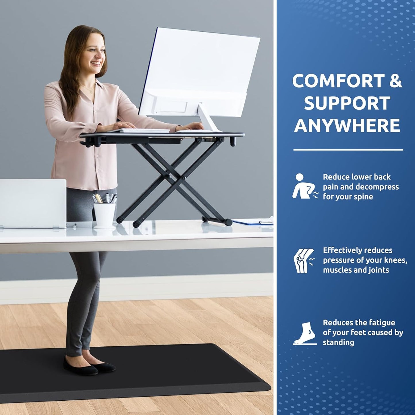 KitchenClouds Kitchen Mat Cushioned Anti Fatigue Rug 20"x39" Waterproof, Non Slip, Standing and Comfort Desk/Floor Mats for House Sink Office (Black,0.8inch)