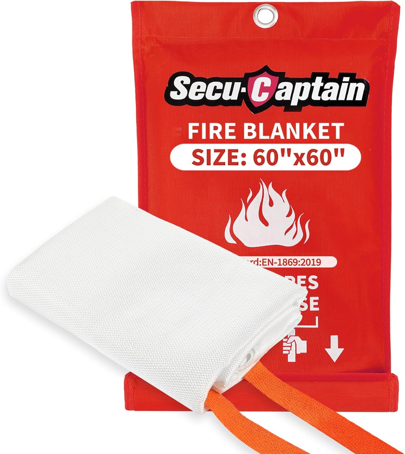 SecuCaptain Emergency Fire Blanket for Home - 60"x60" X-Large Flame Retardant Blankets with Fireproof Tabs for House Camping Kitchen Fire Protection Survival Safety 1 Pack