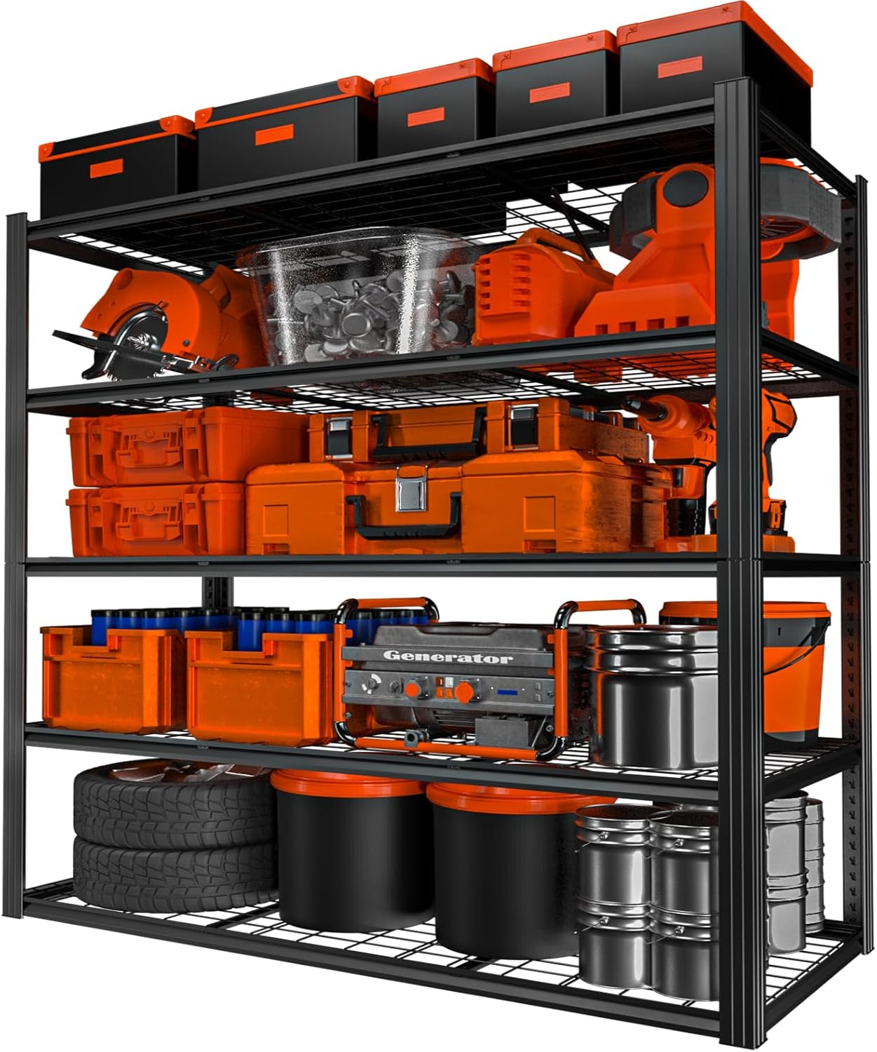 ROOMTEC 60" W Garage Shelving Heavy Duty,33000LBS Storage Shelves,5-Tier Adjustable Metal Shelving Utility Shelf Rack Garage Storage Organize for Storage Industrial, Warehouse, Basement