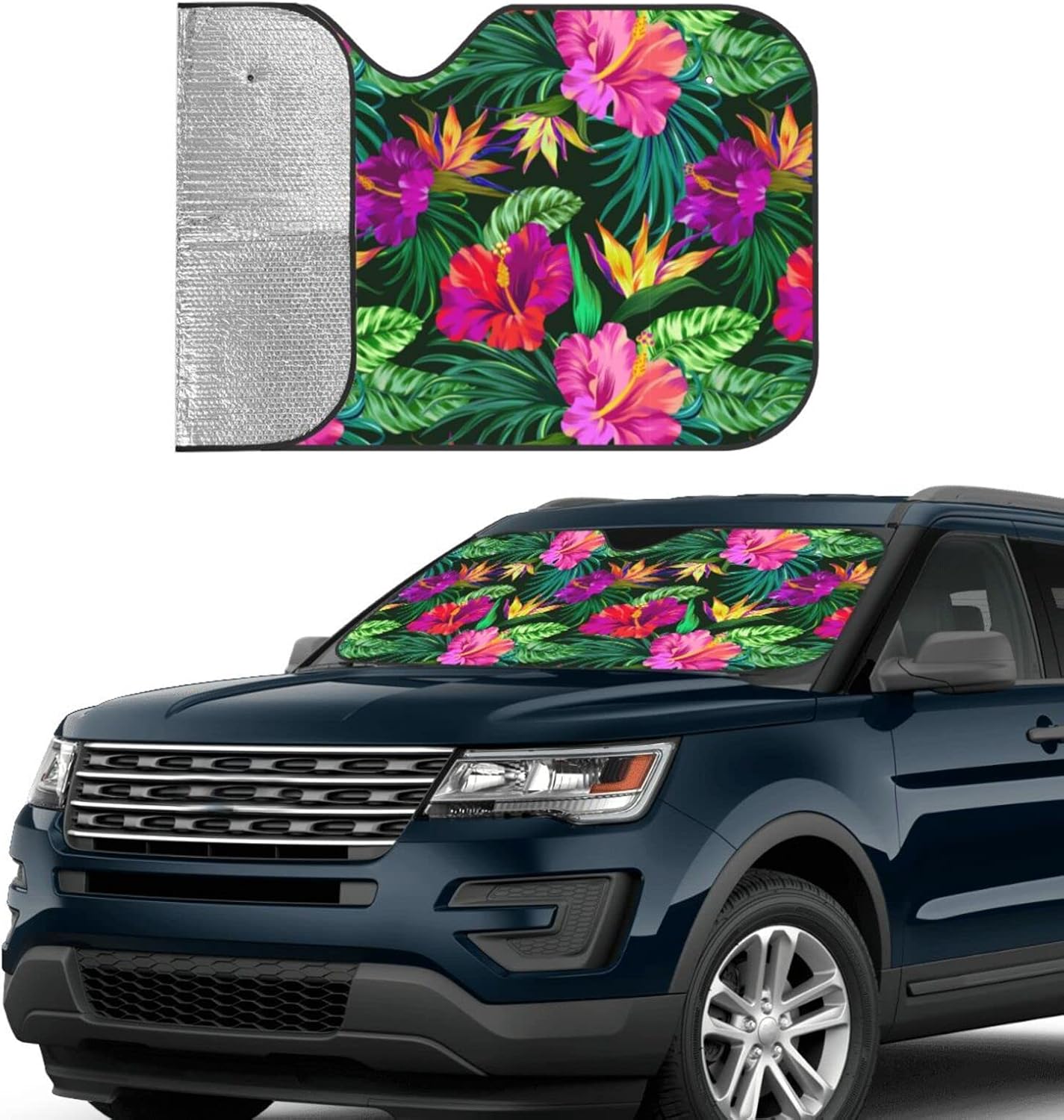 Tropical Flowers Car Windshield Sunshade Front Window Sun Visor Protector Foldable Shield Cover for Truck SUV