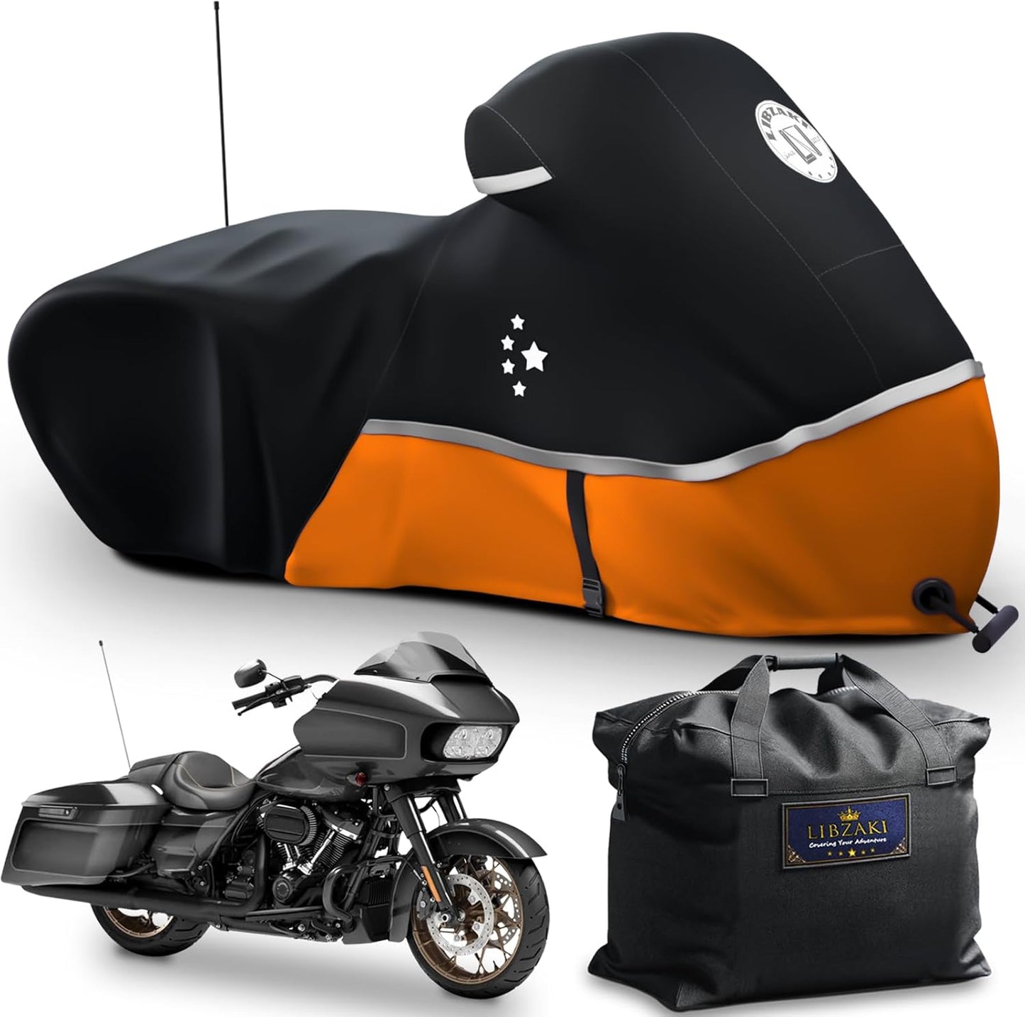 Motorcycle Cover Storage for Touring Models Harley Davidson Road King,Road Glide,Street Glide, Electra Glide,Heritage Classic,Low Rider-ST,and Most Motorcycles Orange