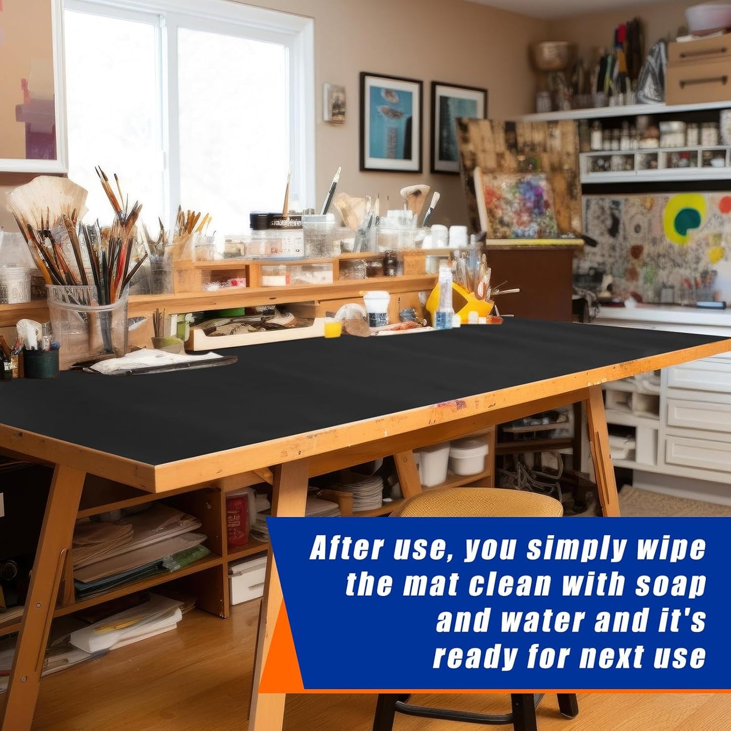 Vesici 1 Roll 23.5 x 100 Inch Work Bench Mat Self Adhesive Resistant PU Floor Runner Easy to Clean Workbench Mat Pad for Garage Workbench or Table Storage Tool Organization,Black