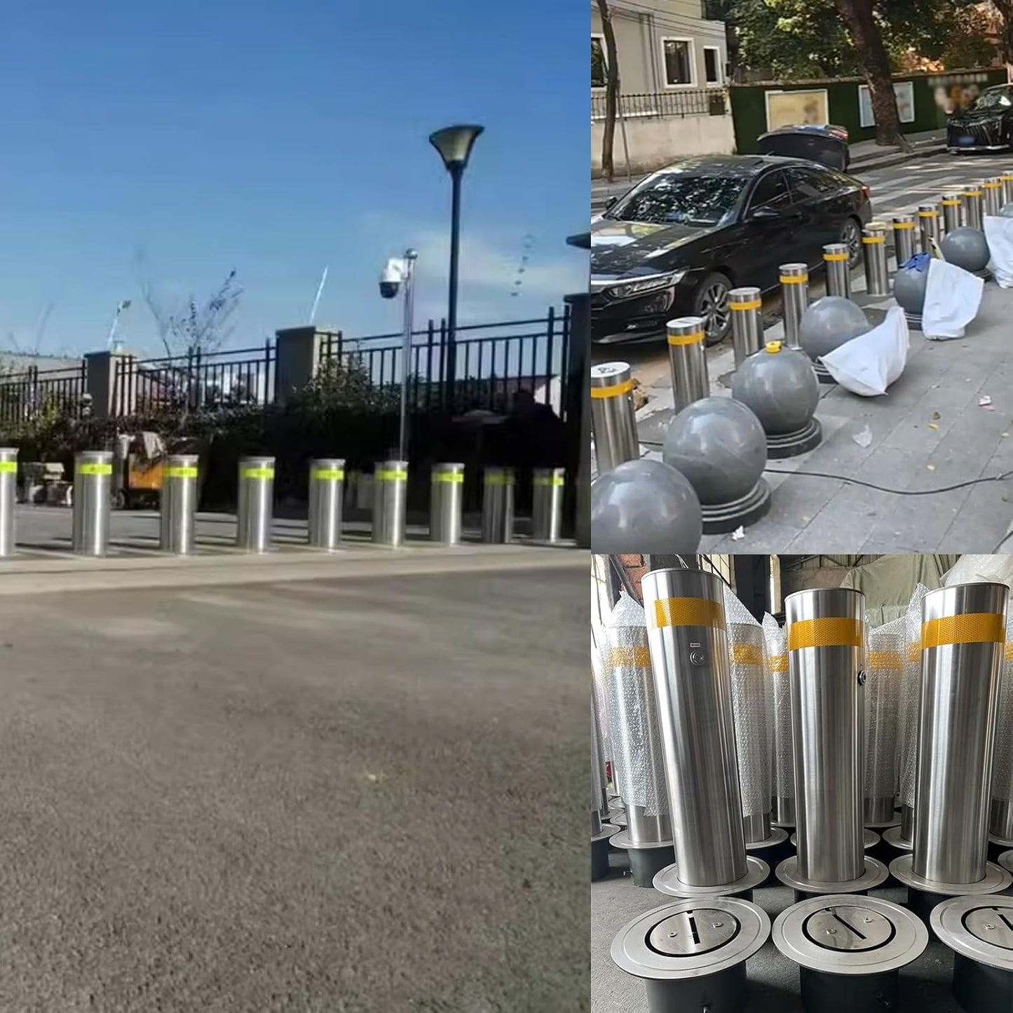 Steel Safety Bollard Post, Driveway Parking Interceptor Bollard, Crash Column Safety Warning Column, Parking Stopper for Garage, for Parking Barrier, Road Safety(Silver (2PCS))