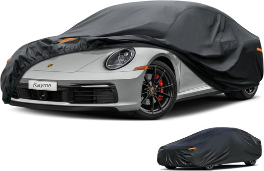 Kayme 7 Layers Coupe/Sedan Car Cover Waterproof All Weather for Automobiles, Outdoor Full Cover Sun UV Protection, Universal Fit for Porsche 911 Carrera S 4S, Chevy Corvette C4 C5 C6 C7(178-185 inch).