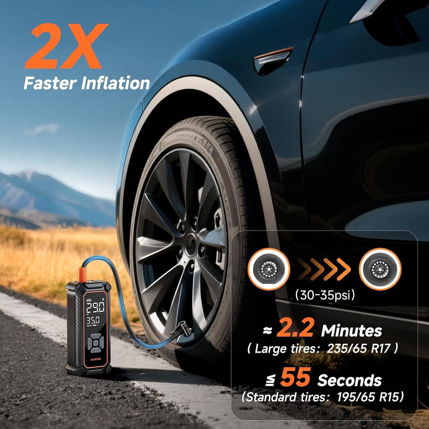 OlarHike Cordless Tire Inflator Portable Air Compressor, Air Pump for Car Tires, SUV, Pickup Truck, Bike, Motorcycle, Balls, Electric Pump with LED Light, Digital Pressure Gauge&Auto Shut-Off