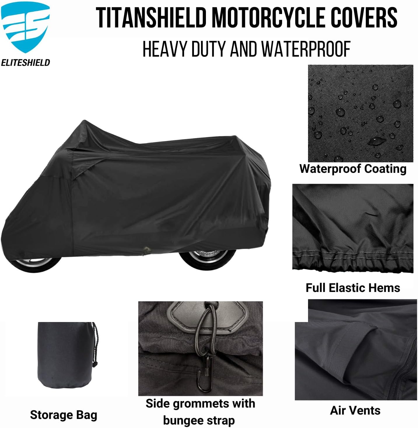 Deluxe Motorcycle Cover, Waterproof All Weather Outdoor Protection Universal Motorcycle Cover, Fade & Tear Proof Polyester fits Motorbike up to 97" L