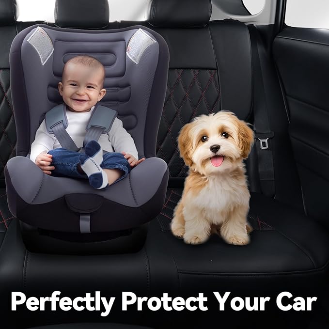 coverdream RAV4 PHEV Leather Seat Covers Full Set for 2019-2025 Toyota RAV4 Hybrid XSE,Hybrid SE,Prime SE/XSE,Fully Covered,Luxury Waterproof Car Seat Protector (Black & Diamond)