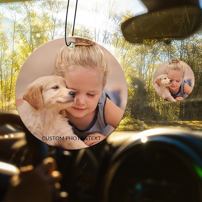 Custom Air Fresheners with Picture,Double-sided Custom Photo Air Freshener,Personalized Car Mirror Decor Hanging,Car Hanging Ornament (Round)