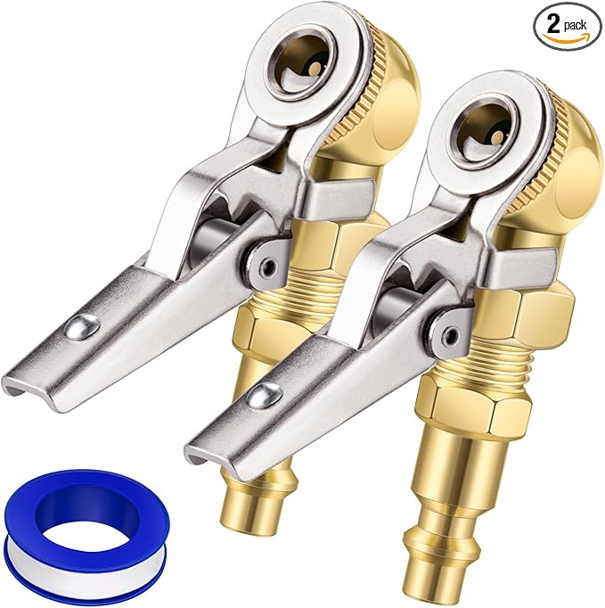 2-Pack Closed Ball Tire Chuck with Clip, 1/4" FNPT Locking Air Chuck Tire Inflator Nozzle with Quick Plug, 2-Way Connection Clip-On Air Chuck for Tire Air Compressor Accessories