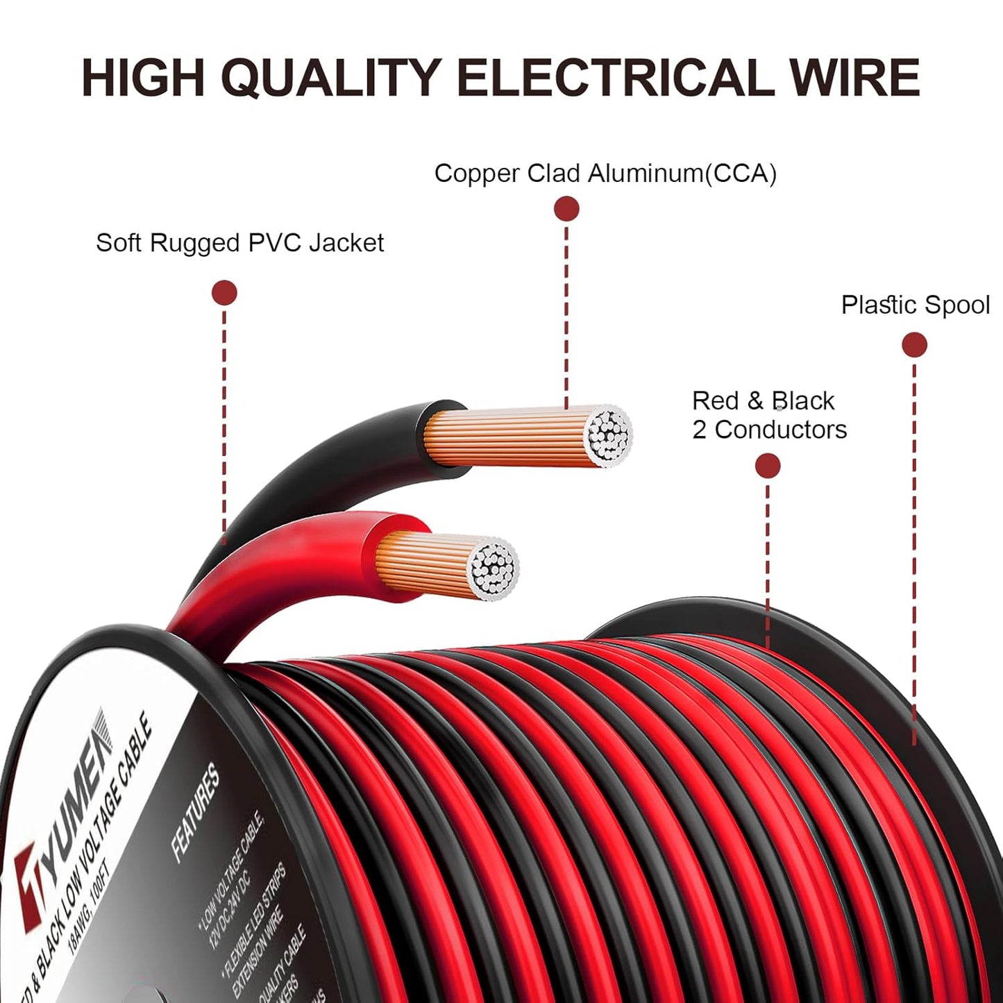 8 Gauge Wire 25FT, 8AWG Red Black Electrical Wire LED Strips Extension Cord 12V/24V DC Cable, 8 AWG 2 Conductors Flexible Low Voltage Wire for in-Home, Autos, Speaker use