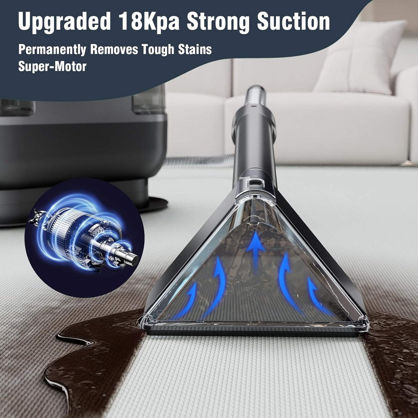 18Kpa Carpet Cleaner Machine, 500W Portable Carpet Spot and Upholstery Cleaner Machine with Handle for Pet Stains, Sofa, Car Seat, Furniture