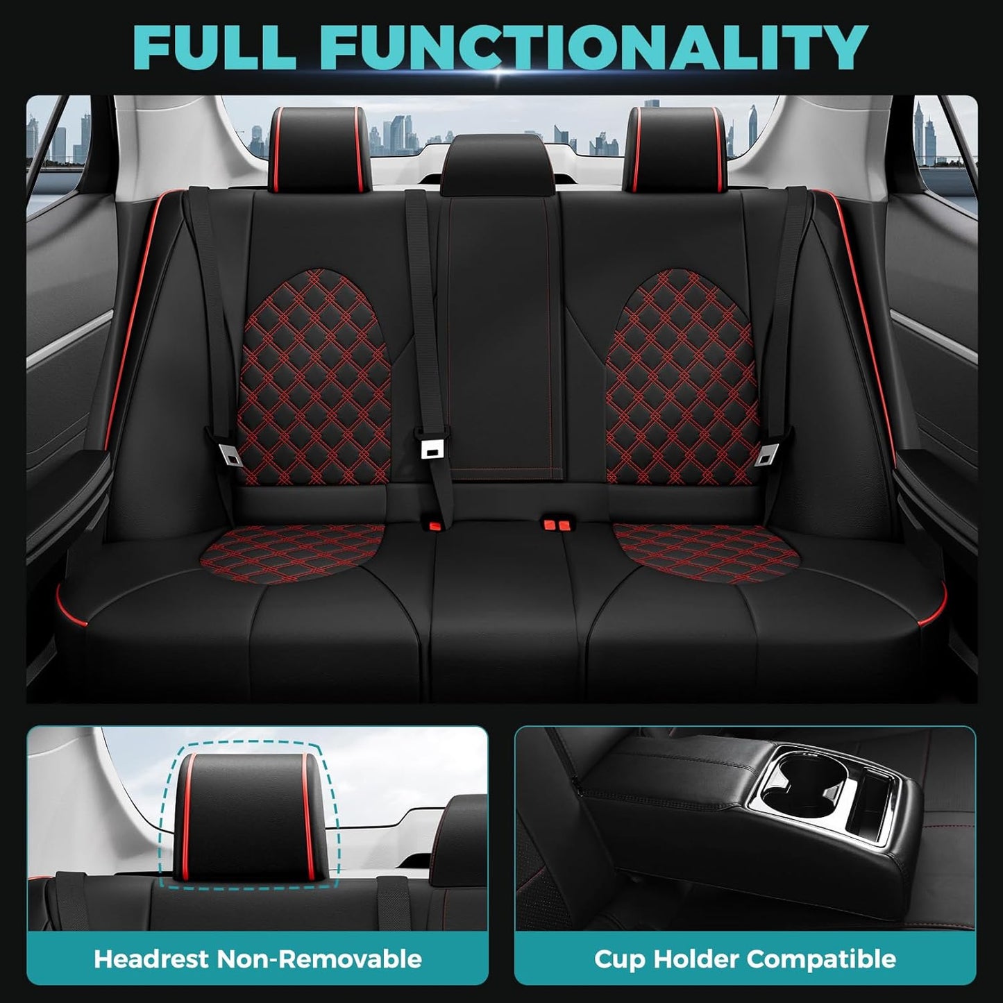 for Toyota Camry Seat Covers Hybrid LE SE 2018 2019 2020 2021 2022 2023 2024 - Custom Car Seat Covers Full Set, Waterproof Breathable Seat Cover for Cars, Leather Cushion Protectors Black Red