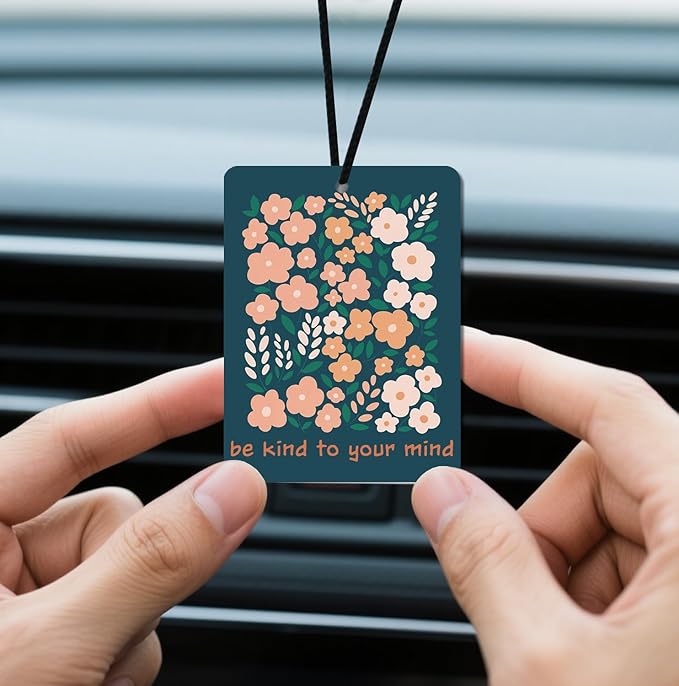 Boho Flower Car Air Freshener,Self Care Floral Car Air Fresheners - Inspirational Quotes & Flower Card, Natural Non Toxic Air Freshener, 4 - Pack Decor & Gift for Car, Closet & Home