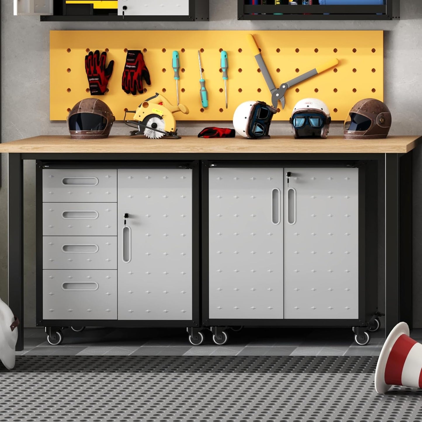 Metal Garage Storage Cabinet with Wheels,Locking Rolling Tool Cabinet with Drawers and Shelves for Home, Office, Garage & Workshop