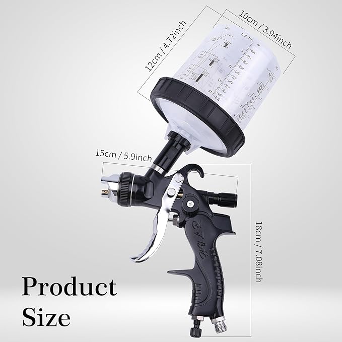HVLP Spray Gun with 10Pcs 600ML Disposable Paint Cups, 4 Nozzles,1.4/1.7/2.0/2.5mm, Automotive Gravity Feed Paint Spray Gun Kit with Air Compressor Regulator for Auto (Black)