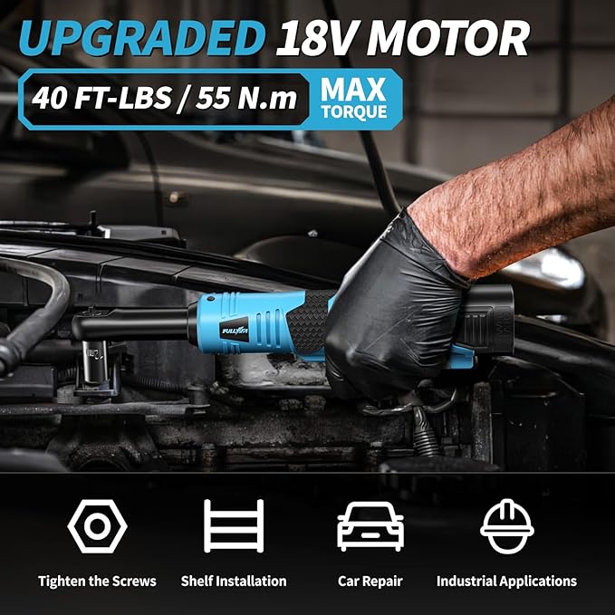 Electric Ratchet Wrench Set,18V Cordless Ratchet Tool Kit,550 RPM, 3/8" Variable Speed Power Ratchet Wrench with LED Light, 2 * 2.0Ah Li-ion Batteries and Fast Charger, Blue