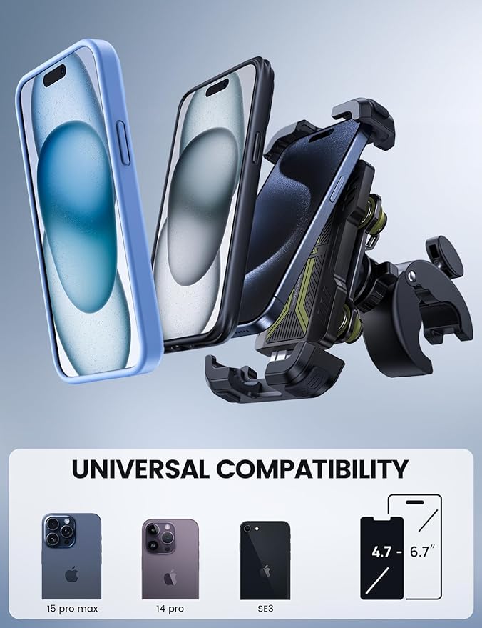 Lamicall Motorcycle Phone Mount Holder - [Dual Vibration Dampener] [Upgrade Handlebar Clip] Motorcycle Cell Phone Holder, Bike Phone Mount, Fit iPhone 16/15/14/13 Pro Max, 4.7-6.7" Phones, Green